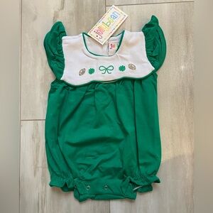 NWT Jellybean Emerald Green Embroidered Team Spirit Bubble Romper baby girls 12M